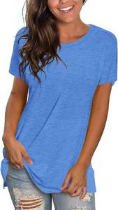 lot 3444 image: Womens Loose Fit Tshirts Short Sleeve Summer Tops Casual Workout Yoga Tunic T Shirts Tops. Blue Medium