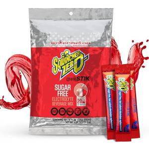 lot 4373 image: Sqwincher Zero Qwik Stik, Watermelon, Sugar Free, Low Calorie, Low Sodium Electrolyte Powder Hydration Drink Mix, .11 0z Packet (Pack of 50)
