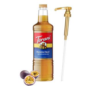 lot 4390 image: Torani Passion Fruit Syrup 1L with Pump Tropical Flavoring for Teas & Drinks BB 102026