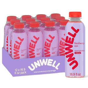 lot 4407 image: Unwell Hydration Electrolyte Drink For Rapid Hydration  Focus   Blackberry Acai, 12 Pack BB MAY 2026