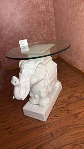 lot 19 image: Ceramic White Elephant Side Table with Glass Top #2