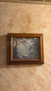 lot 31 image: Framed Landscape Print Forest House Scene 11x13