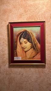 lot 32 image: Portrait Painting Woman in Traditional Indian Dress Framed 26 x 22