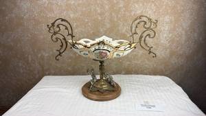 lot 44 image: Vintage Porcelain Centerpiece Bowl with Metal Stand