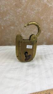 lot 49 image: Brass Padlock with Key and Hook