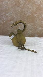 lot 50 image: Brass Padlock with Hook and Two Keys
