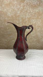 lot 59 image: Decorative Pitcher with Handle and Leaf Pattern, Approximately 9 Inches
