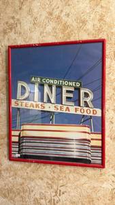lot 78 image: Air Conditioned Diner Steaks Sea Food Neon Sign Print Red Frame 20.5x16.5