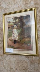 lot 84 image: Girl with Bunnies Framed Print 21.5x17.5