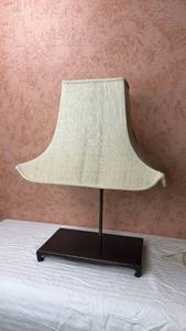 lot 92 image: Table Lamp Wood Base Cream Shade