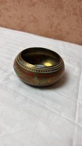 lot 95 image: Decorative Bowl with Brass Rim and Floral Design Approximately 3 inches