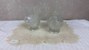 lot 110 image: Wexford Pattern Clear Glass Creamer and Sugar Bowl Set