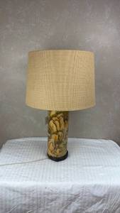lot 126 image: Ceramic Asian Scenery Cylinder Table Lamp with Burlap Shade