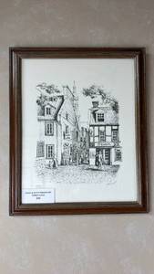 lot 127 image: Framed Black & White Street Scene Print Signed Fladd 23 X 19