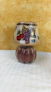 lot 142 image: Glass Candle Jar with Fruit Motif Shade Topper