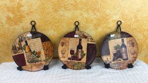lot 143 image: Wine Themed Decorative Plate Set of 3 with Easel Hangers