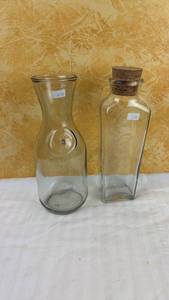 lot 144 image: Glass Carafe and Square Cork-Top Bottle Set