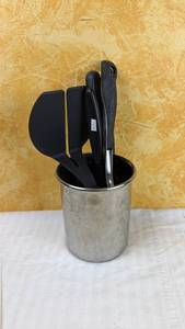lot 154 image: Stainless Steel Utensil Holder with Kitchen Tool Set