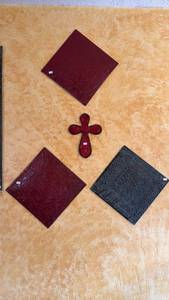lot 181 image: Embossed Metal Wall Decor Set with Cross and 12 Square Panels