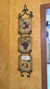 lot 185 image: Metal Wall Rack with Fruit Tile Plaques 37 tall
