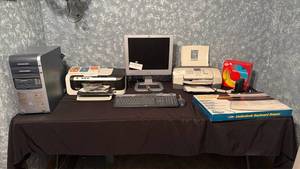 lot 200 image: HP Desktop Computer Setup with Printers and Accessories