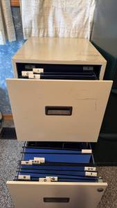 lot 206 image: Two-Drawer Lateral File Cabinet with Hanging Folders and Labels NO KEYS