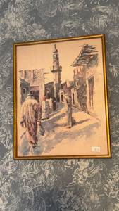 lot 212 image: Framed Print Architectural Street Scene with Tower 12 x 10