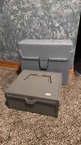 lot 221 image: Gray Plastic Storage Boxes with Compartments Lot of 2