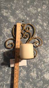 lot 224 image: Pair of Wall Sconces with Scrolled Metal Frames and Candle Holders