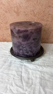 lot 234 image: Purple Pillar Candle with Metal Base Approximately 5 Inches Diameter