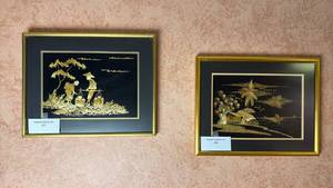 lot 244 image: Framed Bamboo Art 2-Piece Set Gold Foil on Black 14x18