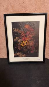 lot 253 image: Antique Floral Gaiety Framed Print Black Frame White Mat
