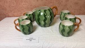 lot 255 image: IKEA 7 Piece Watermelon Tea Set Pitcher Mugs Green