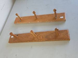 lot 285 image: Wooden Wall-Mounted Coat Racks with Turned Pegs, Set of 2