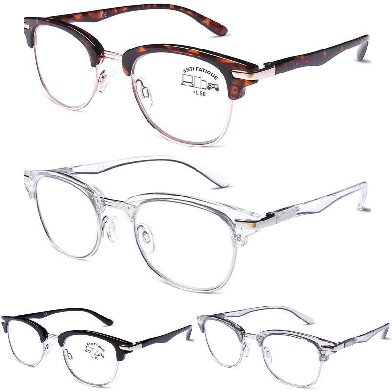 lot 1176 image: DOOViC 4 Pack Blue Light Blocking Reading Glasses Anti Eyestrain Fashion & Classic Style Spring Hinge Computer Readers for Women Men 1.25 Strength - Retail $25