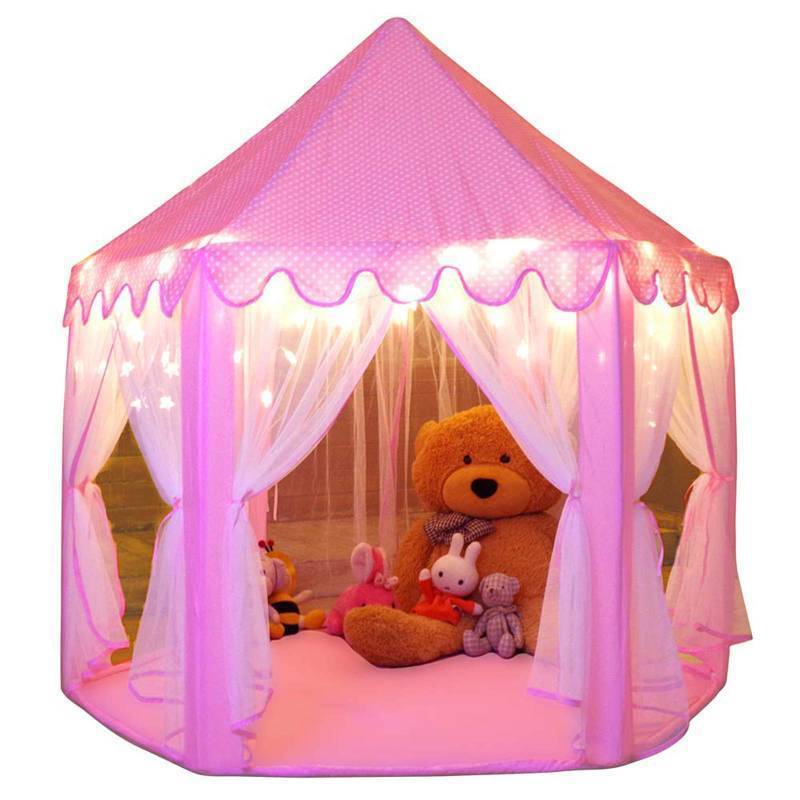 lot 1177 image: Monobeach Princess Tent Girls Large Playhouse Kids Castle Play Tent with Star Lights Toy for Children Indoor and Outdoor Games, 55 x 53 (DxH) - Retail $40