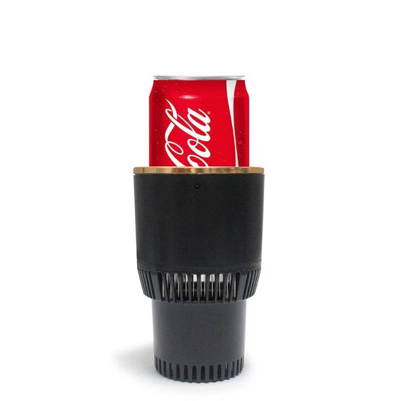 lot 1181 image: Auto Car Cup Holder Heating Cooling Drinks Smart Cooler Warmer Heater for Coffee Beverage Milk (Black with Gold) - Retail $38