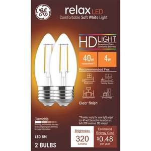 lot 1121 image: GE 2pk 40W Relax LED Decorative Light Bulbs Soft White - Retail $25