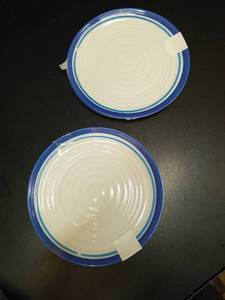 lot 1124 image: Melamine Plates Blue and White Stripe 4 Count - Retail $0