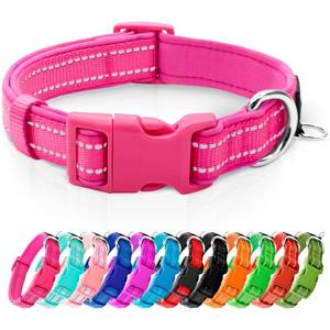 lot 1036 image: azuza Reflective Dog Collar,Soft Neoprene Padded Pet Collar with ID Tag Ring,Adjustable for Medium Dogs,Hot Pink,M - Retail $12