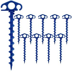 lot 1064 image: COBARYEN Tent Stakes Ground Anchors Screw in, 10 Pack Sand Stakes for Beach 9.4 Inch Heavy Duty Spiral Tent Pegs for Camping, Party, Hiking, Outdoor Decoration (10, Blue) - Retail $16
