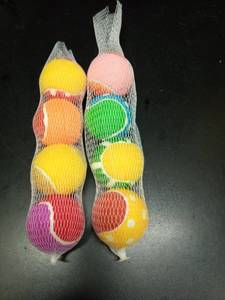 lot 1111 image: Multicolor Tennis-Style Balls in Mesh Bags for small dogs 2-Pack 4 Balls Each - Retail $18