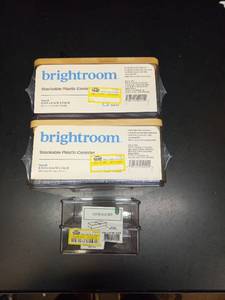 lot 1134 image: Two Brightroom Stackable Plastic Storage Containers Small 6x6x3 with  2 4x4x1 Storage Bins - Retail $17