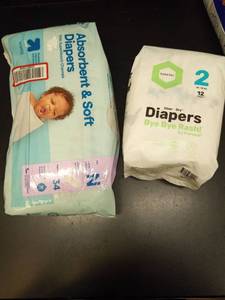 lot 1142 image: Absorbent & Soft Diapers Size Newborn 34ct  Parasol Clear Dry Diapers Size 2 12ct - Retail $12