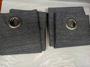 lot 1156 image: Grommet Curtain Panels Blue Textured 2 Panels, each panel is 65 x 36  - Retail $25