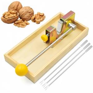 lot 1169 image: Frezonika Nut Crackers with 3 Picks for All Nuts, Heavy Duty Stainless Steel Nut Cracker for Black Walnuts Pecan, Manual Adjustable Jaws Nutcracker Tool (Yellow) - Retail $28