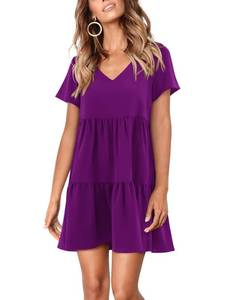lot 1170 image: Amoretu Womens Babydoll Dresses Short Sleeve Tiered Ruffle Hem Shift Dress, Spring, Summer, 2025 (Purple, L) - Retail $40
