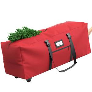 lot 1204 image: Winpull Rolling Christmas Tree Storage Bag for 9 ft Artificial Tree, 600D Waterproof Oxford Fabric, Large Christmas Tree Bag with Dual Zipper, Wheels, Handles, Heavy Duty Xmas Storage Container - Red - Retail $55
