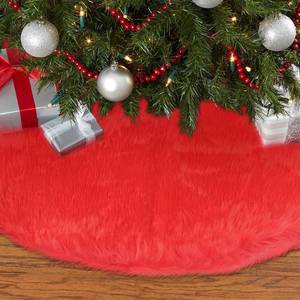 lot 1205 image: 30 Inch Faux Fur Christmas Tree Skirt Soft Plush Tree Mat Thick Velvet Tree Skirts Christmas Decorations Fluffy Tree Skirts Xmas Holiday Party Indoor Decorations, Red - Retail $25