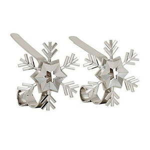 lot 1208 image: The Original MantleClip Stocking Holders with Removable ZINC ALLOY Holiday Icons (2-packs of 2, Snowflake  Silver) - Retail $40